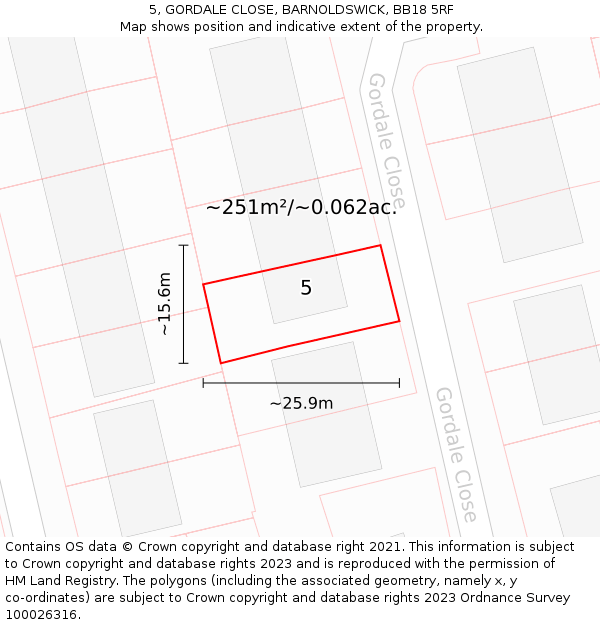 5, GORDALE CLOSE, BARNOLDSWICK, BB18 5RF: Plot and title map