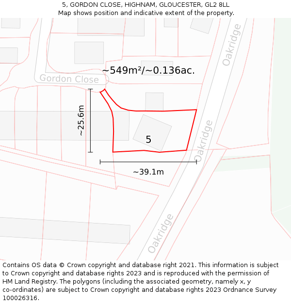 5, GORDON CLOSE, HIGHNAM, GLOUCESTER, GL2 8LL: Plot and title map