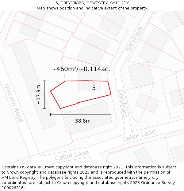 5, GREYFRIARS, OSWESTRY, SY11 2DY: Plot and title map