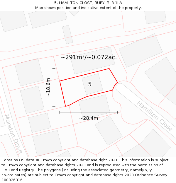 5, HAMILTON CLOSE, BURY, BL8 1LA: Plot and title map