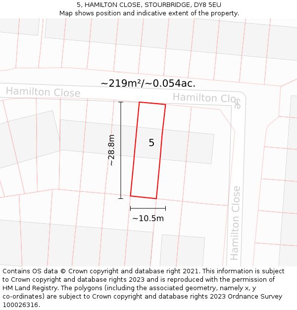 5, HAMILTON CLOSE, STOURBRIDGE, DY8 5EU: Plot and title map