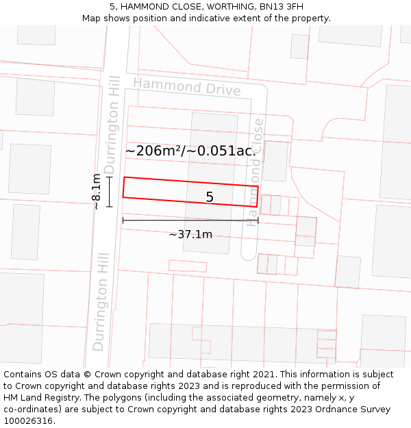 5, HAMMOND CLOSE, WORTHING, BN13 3FH: Plot and title map