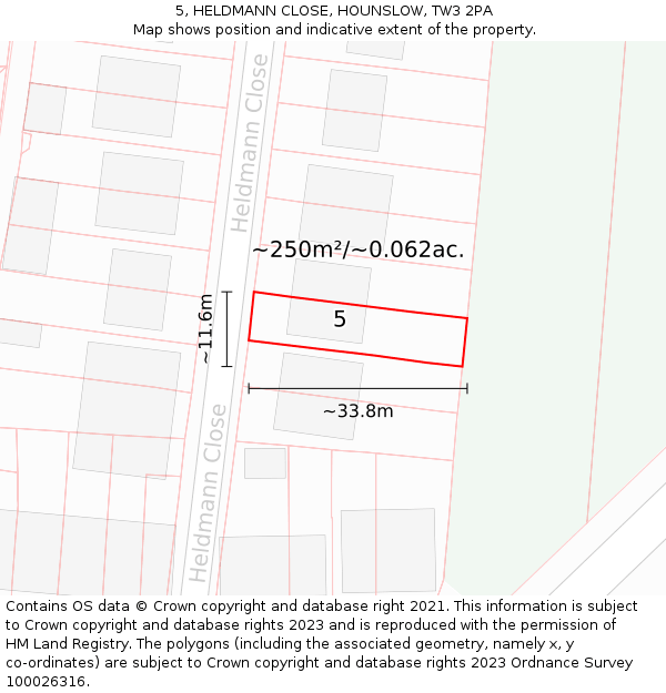 5, HELDMANN CLOSE, HOUNSLOW, TW3 2PA: Plot and title map