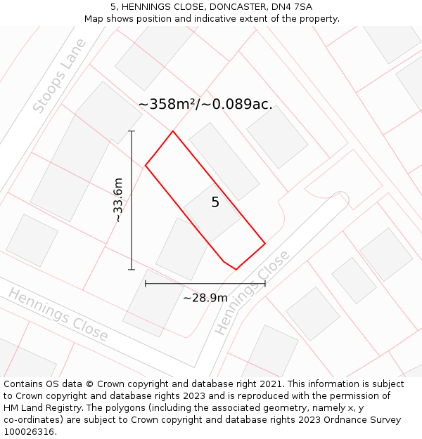 5, HENNINGS CLOSE, DONCASTER, DN4 7SA: Plot and title map