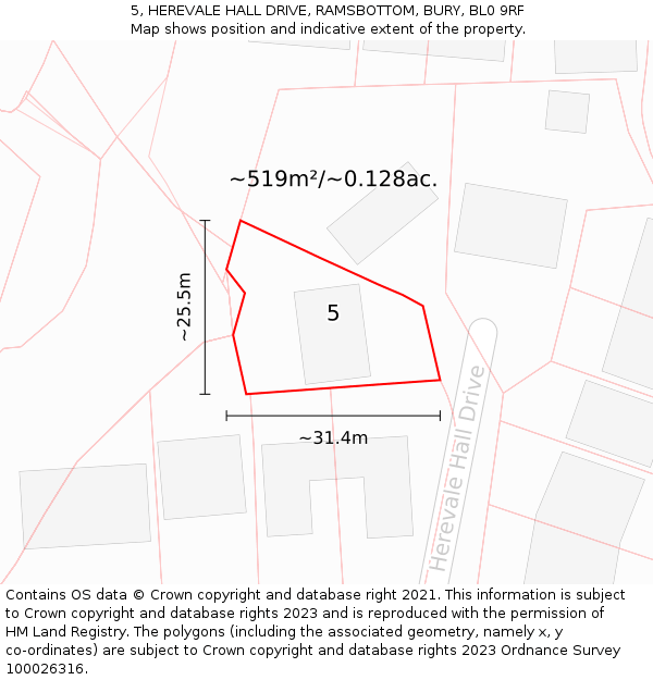 5, HEREVALE HALL DRIVE, RAMSBOTTOM, BURY, BL0 9RF: Plot and title map