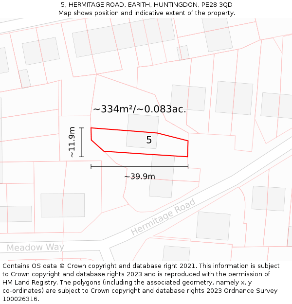 5, HERMITAGE ROAD, EARITH, HUNTINGDON, PE28 3QD: Plot and title map
