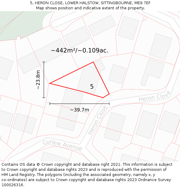 5, HERON CLOSE, LOWER HALSTOW, SITTINGBOURNE, ME9 7EF: Plot and title map