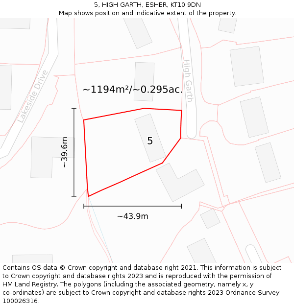 5, HIGH GARTH, ESHER, KT10 9DN: Plot and title map