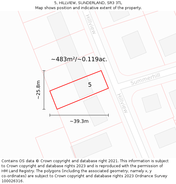 5, HILLVIEW, SUNDERLAND, SR3 3TL: Plot and title map