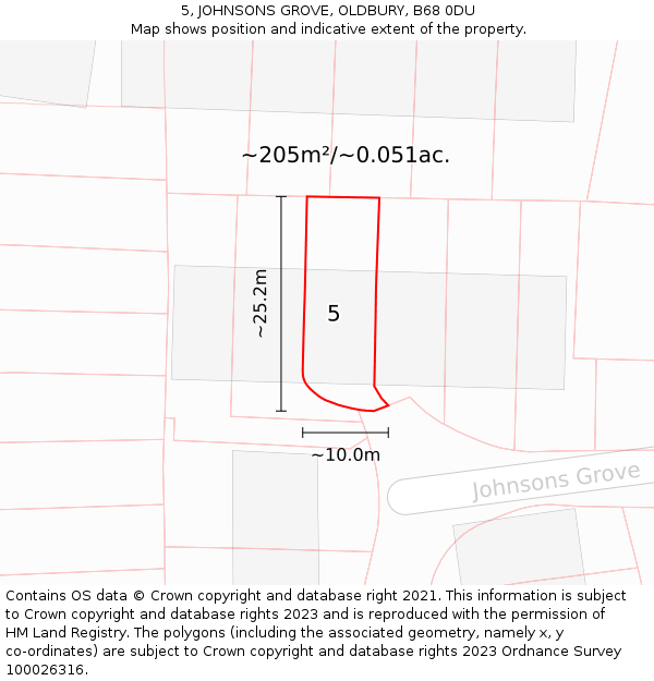 5, JOHNSONS GROVE, OLDBURY, B68 0DU: Plot and title map