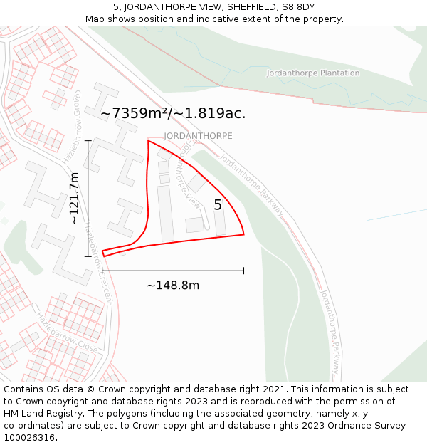 5, JORDANTHORPE VIEW, SHEFFIELD, S8 8DY: Plot and title map