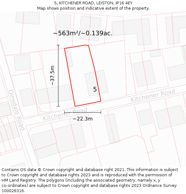 5, KITCHENER ROAD, LEISTON, IP16 4EY: Plot and title map