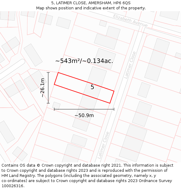 5, LATIMER CLOSE, AMERSHAM, HP6 6QS: Plot and title map