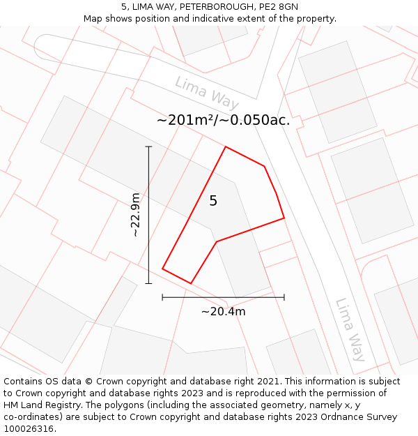 5, LIMA WAY, PETERBOROUGH, PE2 8GN: Plot and title map