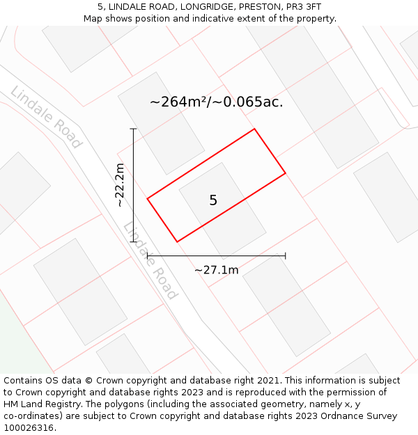 5, LINDALE ROAD, LONGRIDGE, PRESTON, PR3 3FT: Plot and title map