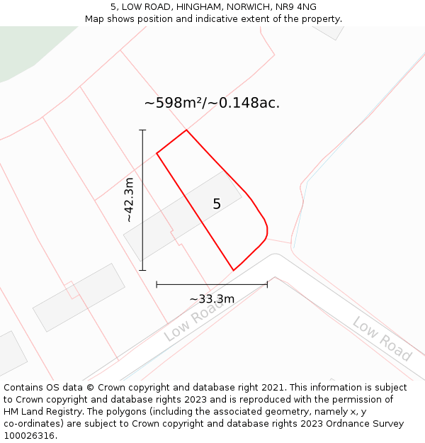 5, LOW ROAD, HINGHAM, NORWICH, NR9 4NG: Plot and title map