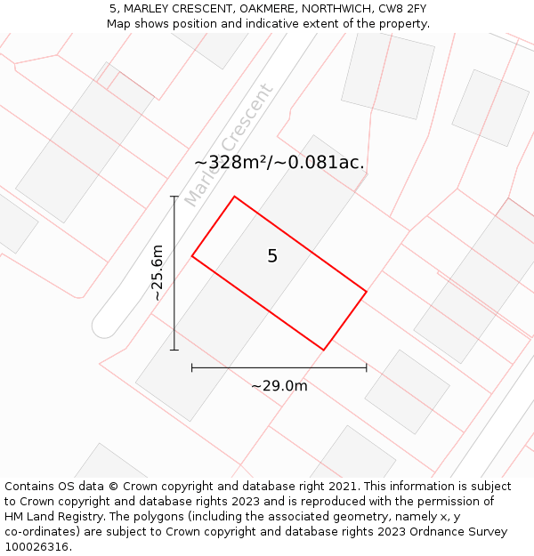 5, MARLEY CRESCENT, OAKMERE, NORTHWICH, CW8 2FY: Plot and title map
