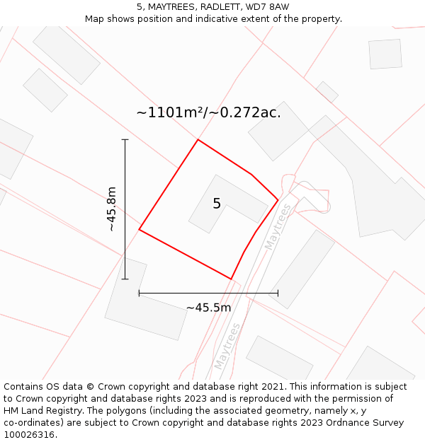 5, MAYTREES, RADLETT, WD7 8AW: Plot and title map