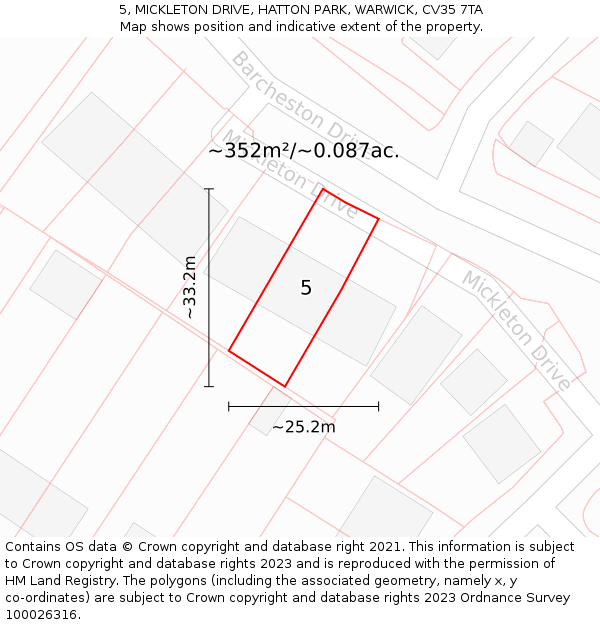5, MICKLETON DRIVE, HATTON PARK, WARWICK, CV35 7TA: Plot and title map