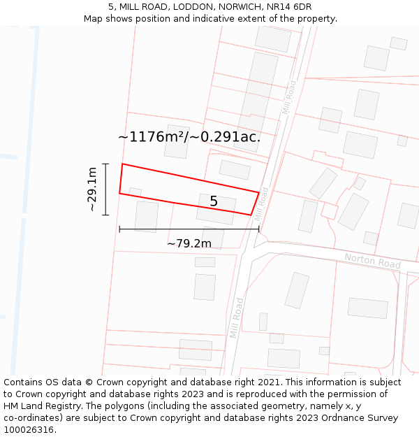 5, MILL ROAD, LODDON, NORWICH, NR14 6DR: Plot and title map
