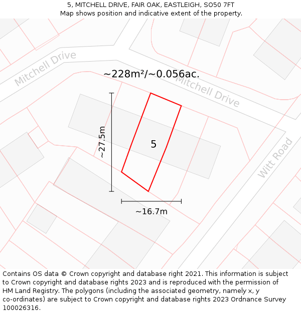 5, MITCHELL DRIVE, FAIR OAK, EASTLEIGH, SO50 7FT: Plot and title map