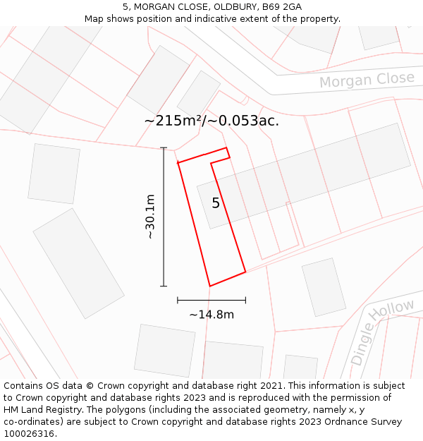 5, MORGAN CLOSE, OLDBURY, B69 2GA: Plot and title map