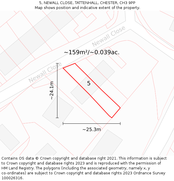 5, NEWALL CLOSE, TATTENHALL, CHESTER, CH3 9PP: Plot and title map