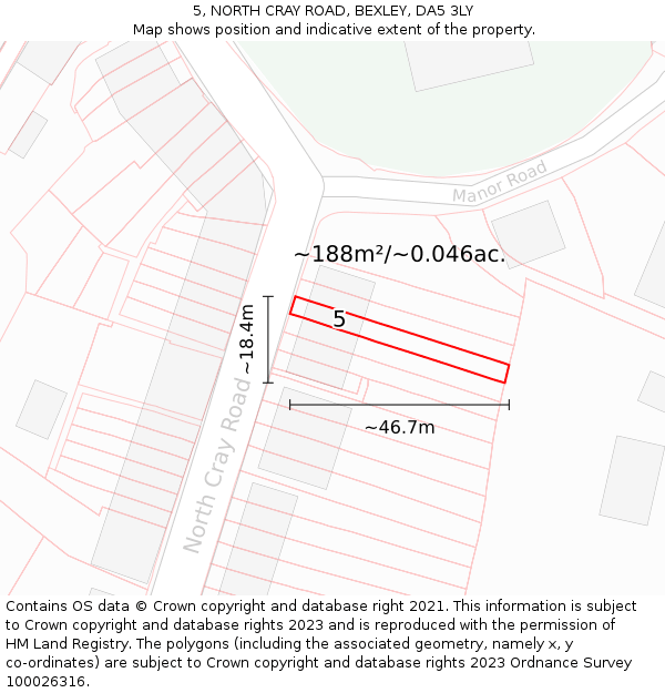 5, NORTH CRAY ROAD, BEXLEY, DA5 3LY: Plot and title map