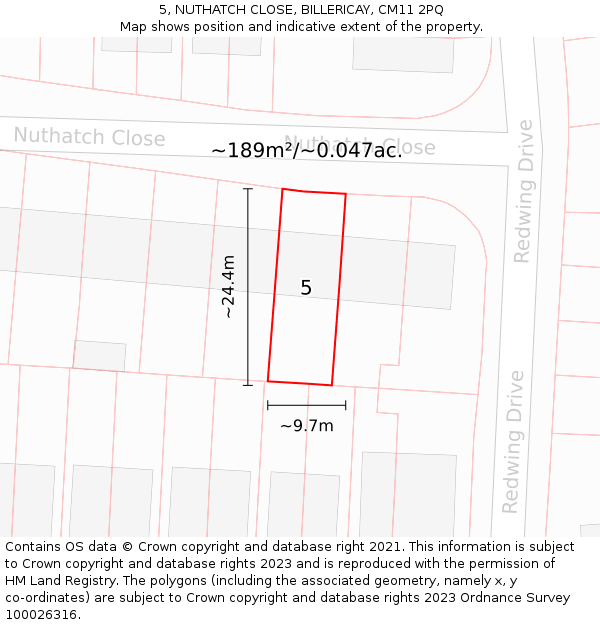 5, NUTHATCH CLOSE, BILLERICAY, CM11 2PQ: Plot and title map