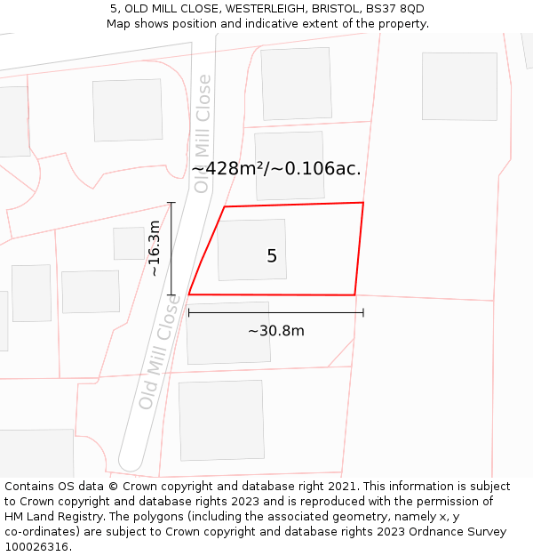 5, OLD MILL CLOSE, WESTERLEIGH, BRISTOL, BS37 8QD: Plot and title map
