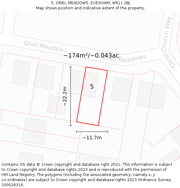 5, ORIEL MEADOWS, EVESHAM, WR11 2BJ: Plot and title map