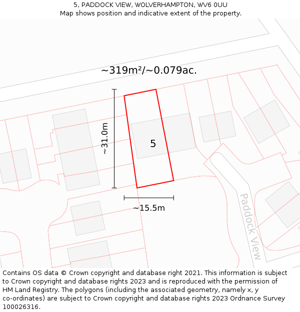 5, PADDOCK VIEW, WOLVERHAMPTON, WV6 0UU: Plot and title map