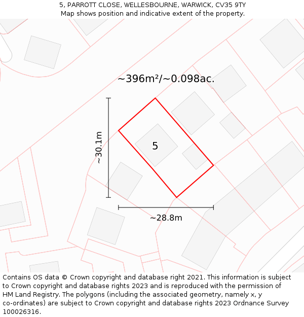 5, PARROTT CLOSE, WELLESBOURNE, WARWICK, CV35 9TY: Plot and title map