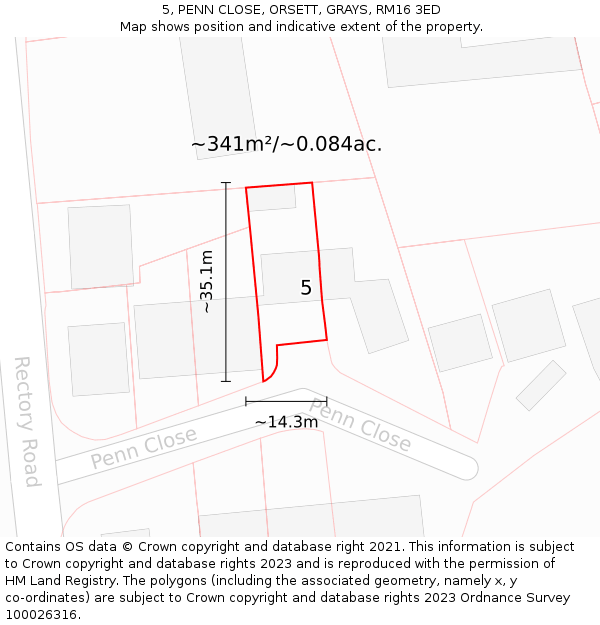 5, PENN CLOSE, ORSETT, GRAYS, RM16 3ED: Plot and title map