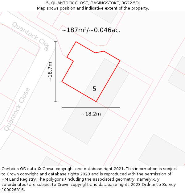 5, QUANTOCK CLOSE, BASINGSTOKE, RG22 5DJ: Plot and title map