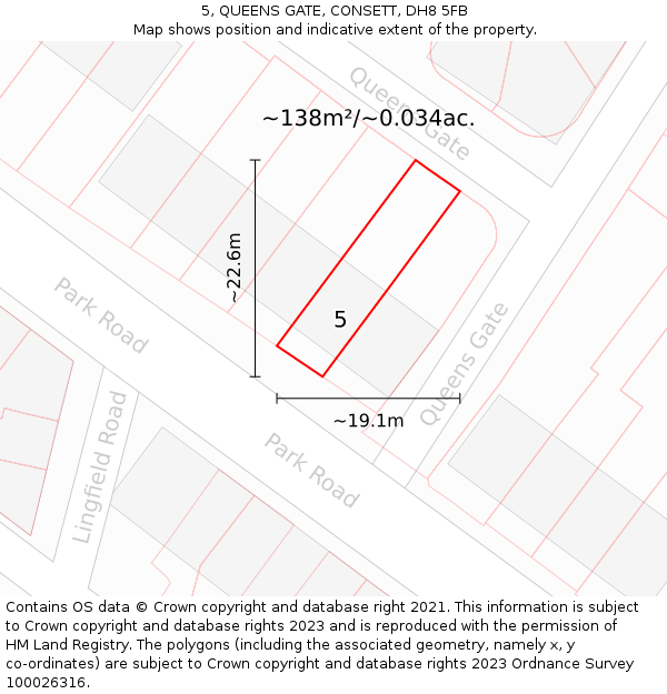 5, QUEENS GATE, CONSETT, DH8 5FB: Plot and title map