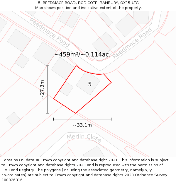5, REEDMACE ROAD, BODICOTE, BANBURY, OX15 4TG: Plot and title map