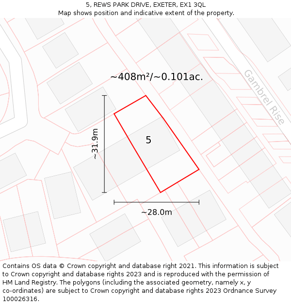 5, REWS PARK DRIVE, EXETER, EX1 3QL: Plot and title map
