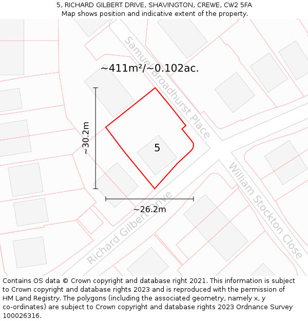 5, RICHARD GILBERT DRIVE, SHAVINGTON, CREWE, CW2 5FA: Plot and title map