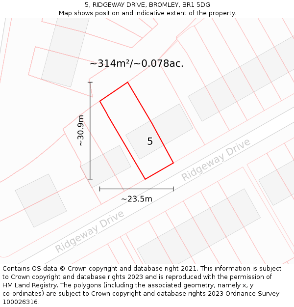 5, RIDGEWAY DRIVE, BROMLEY, BR1 5DG: Plot and title map