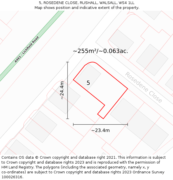 5, ROSEDENE CLOSE, RUSHALL, WALSALL, WS4 1LL: Plot and title map