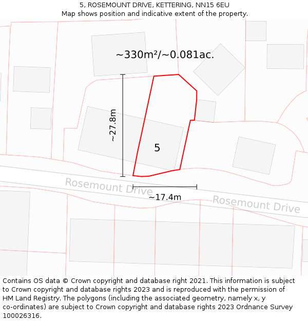 5, ROSEMOUNT DRIVE, KETTERING, NN15 6EU: Plot and title map