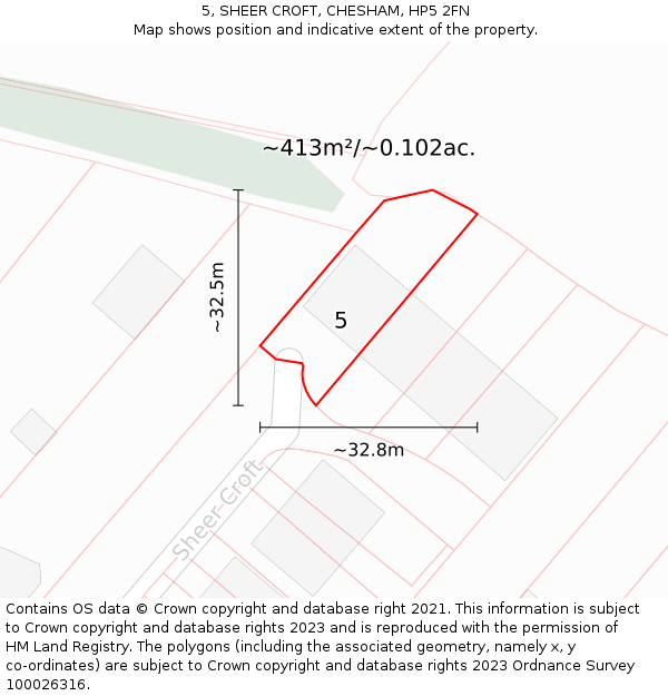 5, SHEER CROFT, CHESHAM, HP5 2FN: Plot and title map