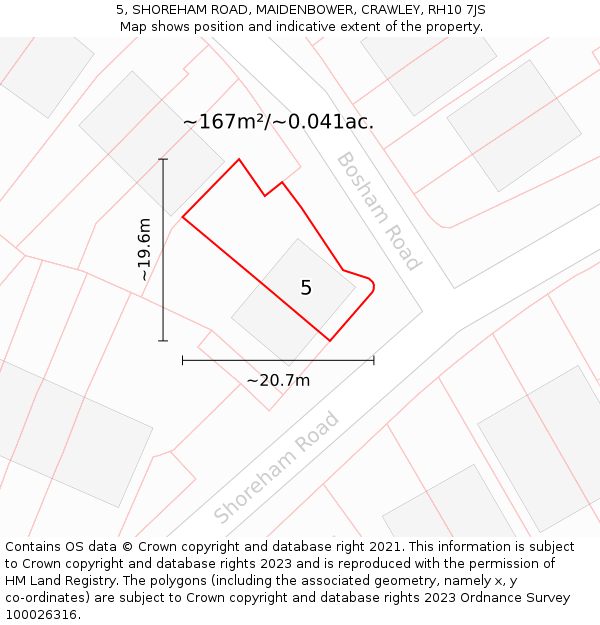 5, SHOREHAM ROAD, MAIDENBOWER, CRAWLEY, RH10 7JS: Plot and title map