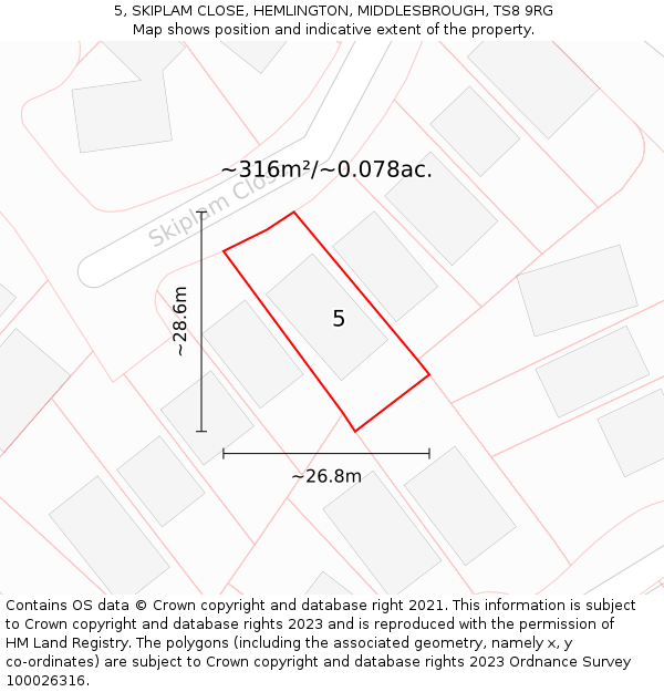 5, SKIPLAM CLOSE, HEMLINGTON, MIDDLESBROUGH, TS8 9RG: Plot and title map