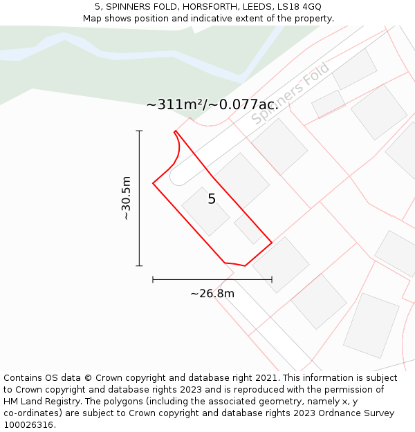 5, SPINNERS FOLD, HORSFORTH, LEEDS, LS18 4GQ: Plot and title map