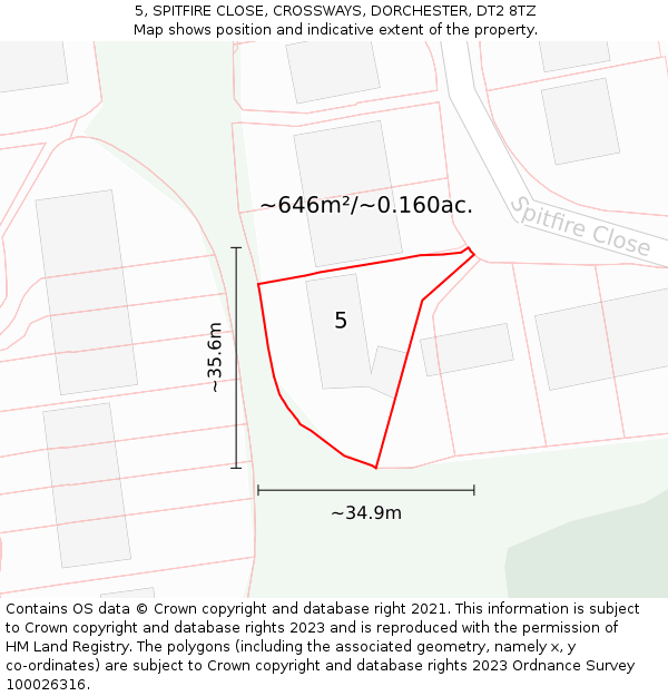 5, SPITFIRE CLOSE, CROSSWAYS, DORCHESTER, DT2 8TZ: Plot and title map