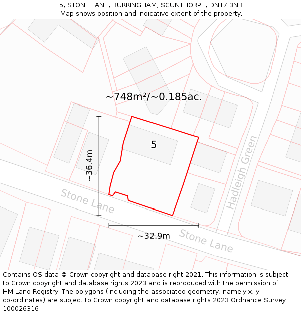 5, STONE LANE, BURRINGHAM, SCUNTHORPE, DN17 3NB: Plot and title map