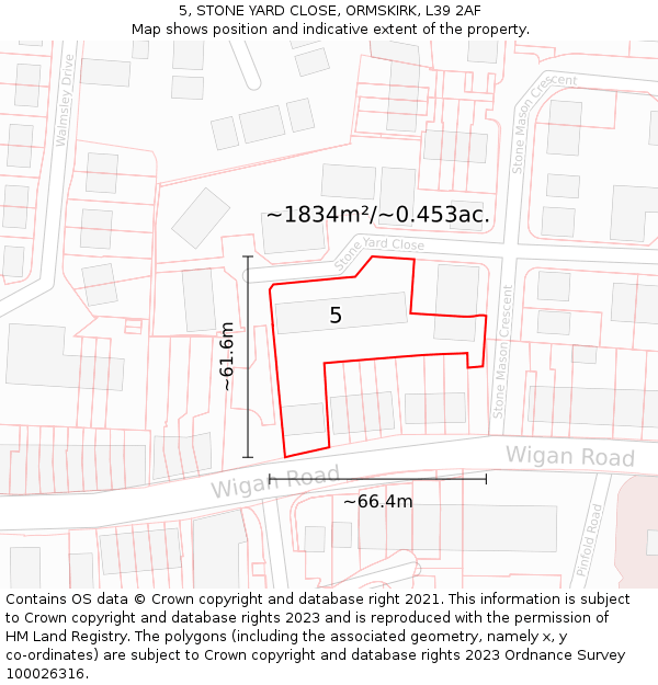 5, STONE YARD CLOSE, ORMSKIRK, L39 2AF: Plot and title map