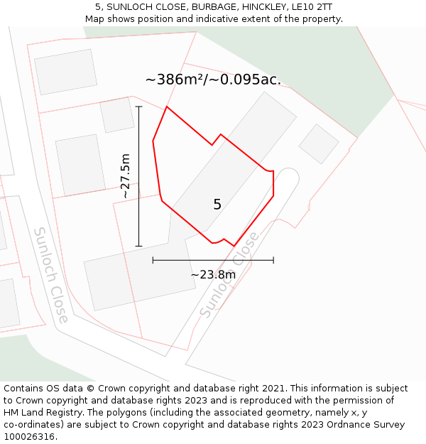 5, SUNLOCH CLOSE, BURBAGE, HINCKLEY, LE10 2TT: Plot and title map